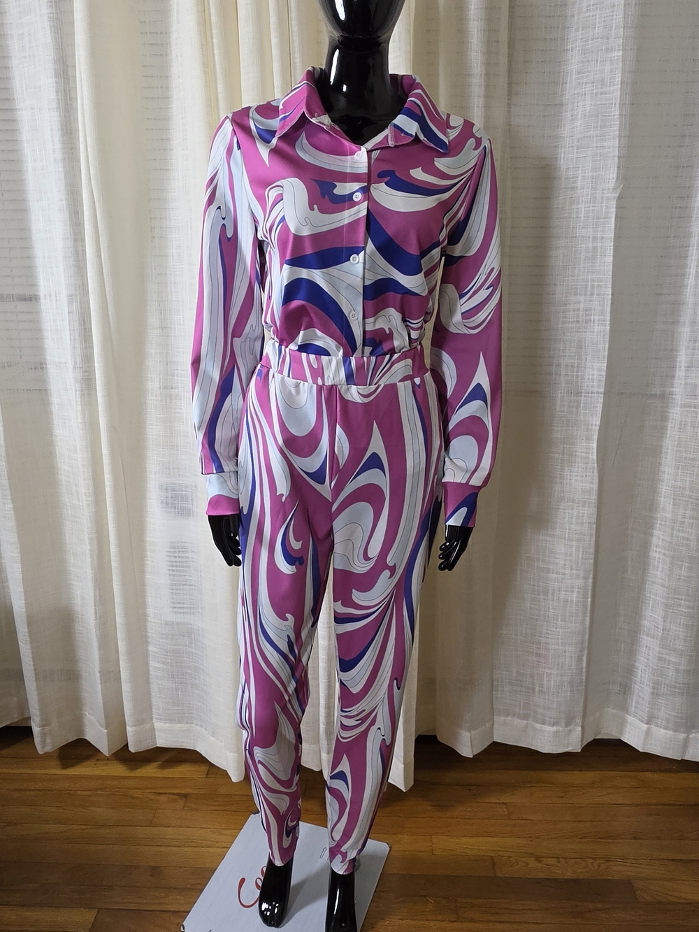 Pink Swirl Women's 2piece Shirt Top BodyCon Legging Pants Set